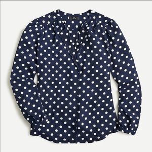 J. Crew Navy/White Polka Dot Scalloped Blouse